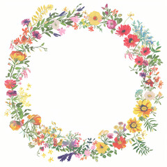 flower frame illustration, circle frame made of flowers, poster illustration, flower Wreath, background, poster, wedding, card, 
