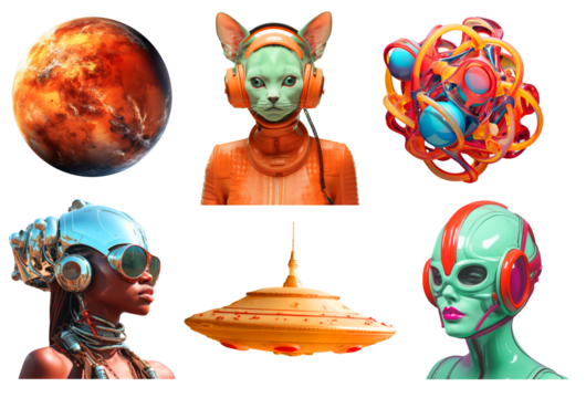 Fashion Alien space set on png background