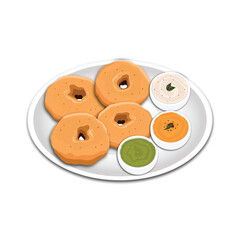 Crispy Medu Vada on Plate With Different chuneys