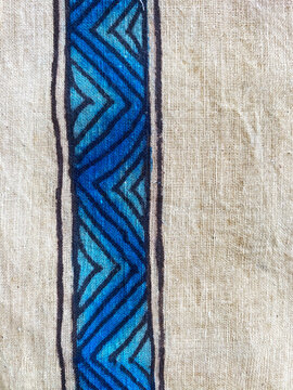 Geometrical kalamkari border on munga silk fabric