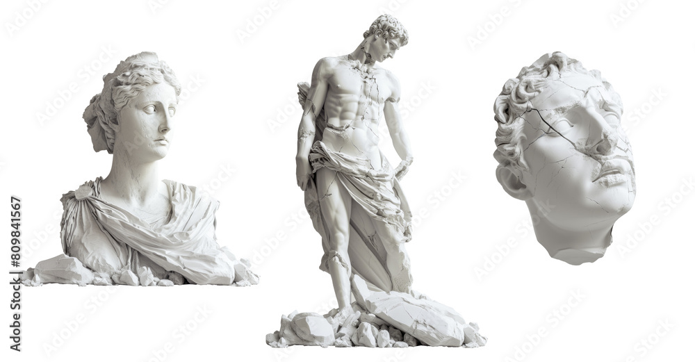 Wall mural Set of antique statue on png background 