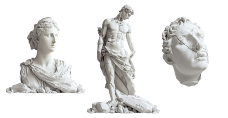 Set of antique statue on png background 