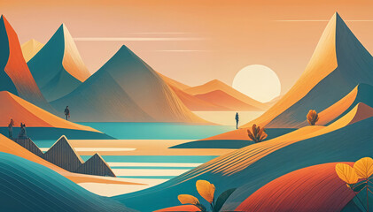 desert, sand, landscape, sunset, sun, sky, nature, dune, mountain, travel, sahara, egypt, vector, sunrise, 