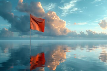 A flag planted in the middle of the ocean