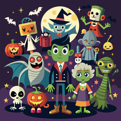 22 Halloween Monsters and Characters, cartoon, Illustration