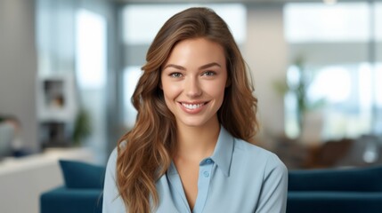 Fototapeta premium Smiling beautiful female professional manager standing with arms crossed looking at camera, happy confident business woman corporate leader boss ceo posing in office, headshot close up portrait