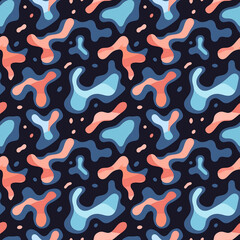 Abstract blue and orange blob pattern, ideal for creating a cheerful ambiance in decorative prints and wrapping