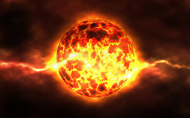 3d illustration of a burning planet, a fireball ready to explode, it's being sucked up by interstellar energy