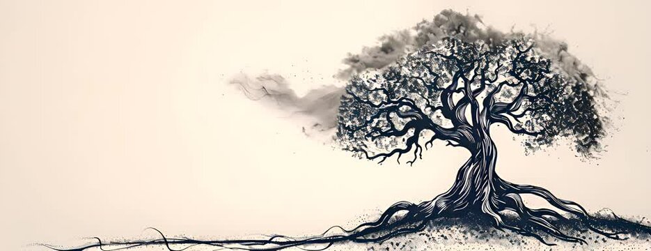 Tree of life sketch hand drawn in doodle style. vector simple illustration 4K Video
