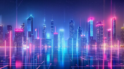 Fototapeta premium Neon-Lit Futuristic City at Night