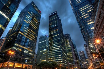 Fototapeta premium Skyward View of Modern Urban Skyscrapers