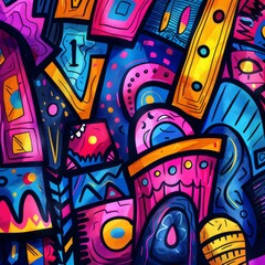 A backdrop filled with vibrant geomatic graffiti colors