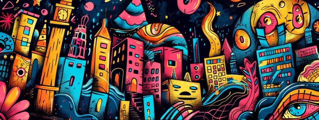 Colorful background of vibrant festival graffiti