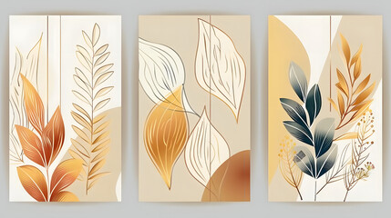 Modern set of botanical wall art. Line art drawing with abstract shape. Abstract Plant Art design for wall framed prints, canvas prints, posters, home decor, covers, wallpapers.