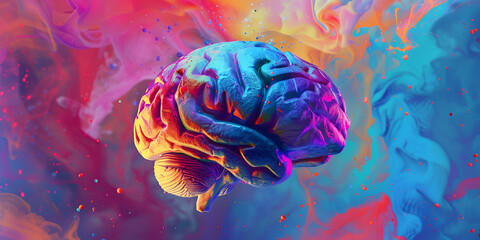 Obraz premium Vibrant human brain anatomy, fattiest organ, sixty percent of human brain is made of fat, fuel it with brain boosting nutrients crucial for your brain performance, 