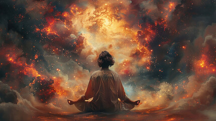 Meditation, transcend the limitations of the ego and merge with the mind of God. - obrazy, fototapety, plakaty