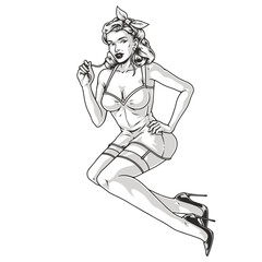 Seductive girl monochrome pinup element