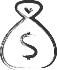 ギャンブル関連の筆書き単品イラスト　ドル袋