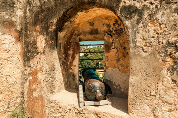 Ancient canons on the ruins of Fort Jesus - An ancient fortification in the Coastal town of...