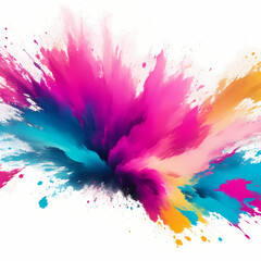 Chaotic creativity artistic concept, 2D Abstract colorful vibrant splashes on white background, pink blue and yellow splash graphic element