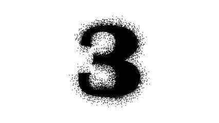 number 3 with Spray Paint Drips, black isolated silhouette