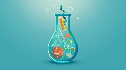 Science Education Erlenmeyer Flask with Floating Educational Icons