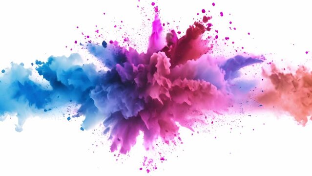 Brightly colored powder exploding against a stark white background, creating a vibrant and dynamic display.