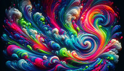 Vivid and Dynamic Interaction of Fluorescent Paint Colors
