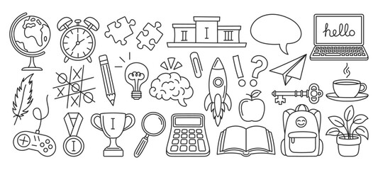 Design element, graphic symbols, educational icons hand drawn in doodle sketch style. Vector illustration