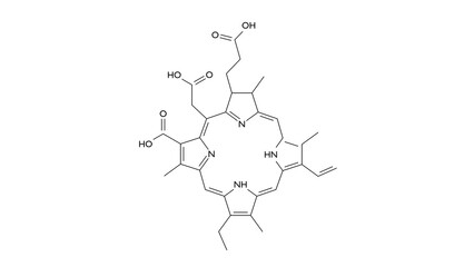 chlorophyllin molecule, structural chemical formula, ball-and-stick model, isolated image food additive e141