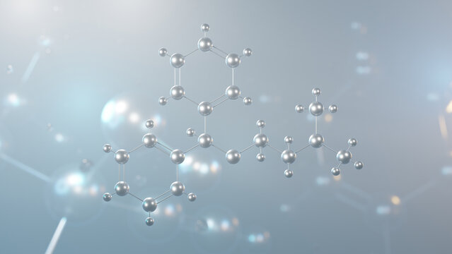 diphenhydramine molecular structure, 3d model molecule, antihistamine, structural chemical formula view from a microscope