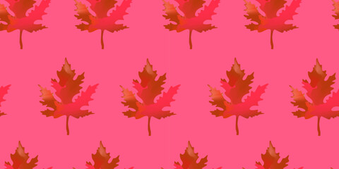 Autumn seamless pattern with bright pink maple leaves. Vector decorative background for printing on fabric, paper packaging, seasonal festivals and holiday design.