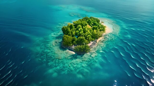 A small island surrounded by endless ocean waters, showcasing isolation in the vast expanse of the sea.