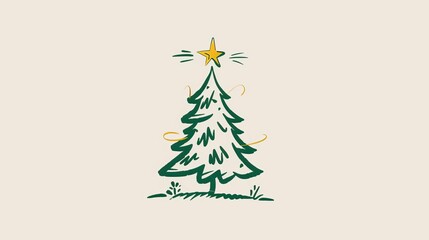 A minimalist line drawing of a Christmas tree and a star, capturing the essence of the holiday in simplicity