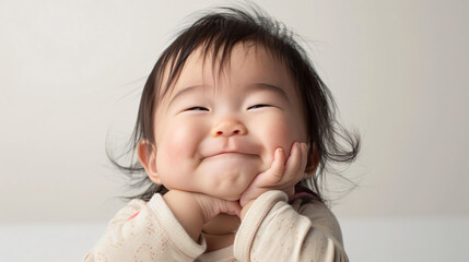 Cute smiling adorable asian baby girl. Beauty, studio, portrait, little.