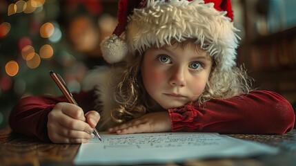 Whimsical photographs of children writing letters to Santa Claus, their faces lit up with excitement as they express their Christmas wishes and dreams