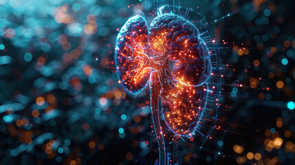 Obraz premium a 3D futuristic model of human kidneys, showcasing the transformative power of scientific research and data-driven insights.
