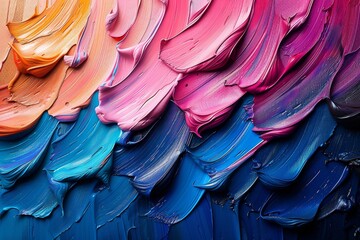 A close-up of vibrant paint strokes combining pink, blue, and purple colors in an artistic display