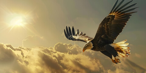 Golden eagle birds flying night sky above cloud photography image AI generated art
 - Powered by Adobe