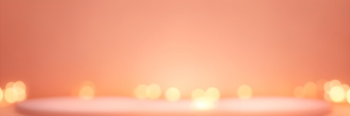 Peach fuzz color texture with bokeh lights background banner. Trendy 2024.