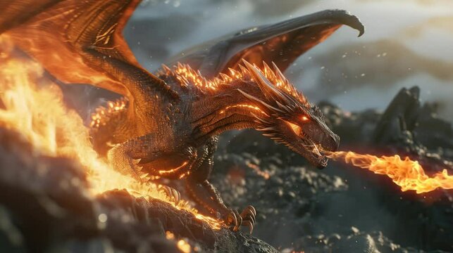 an angry dragon snake that was spitting out very powerful fire. seamless looping time-lapse virtual 4K video Animation Background.