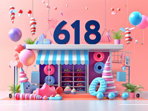 618 Creative 3D three-dimensional character e-commerce shopping festival promotion booth poster
