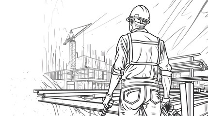 Construction engineering worker line art style, generative ai