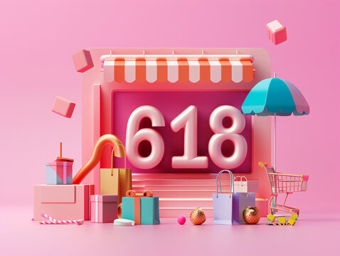 618 Creative 3D three-dimensional character e-commerce shopping festival promotion booth poster
