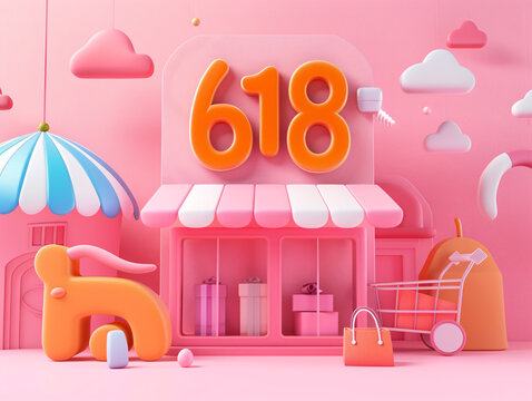 618 Creative 3D three-dimensional character e-commerce shopping festival promotion booth poster
