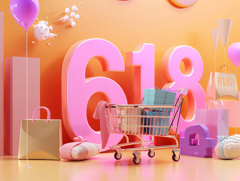 618 Creative 3D three-dimensional character e-commerce shopping festival promotion booth poster
