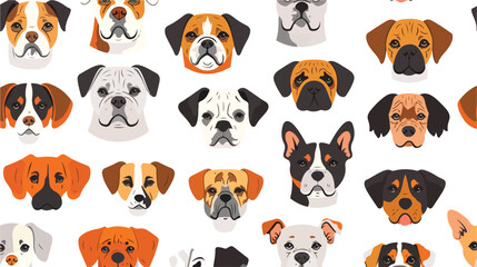 Seamless pattern with cute funny dogs faces on white