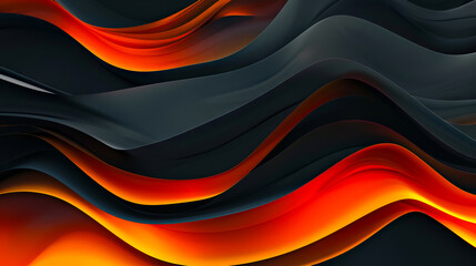 A black and orange abstract background with wavy lines.
