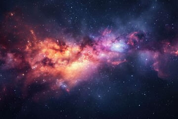 Naklejka premium Mystical spiral galaxy with vibrant nebula and stars. Illustration of a background with a majestic space theme.