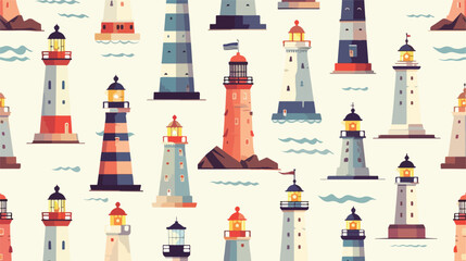 Seamless pattern with lighthouses of various types on